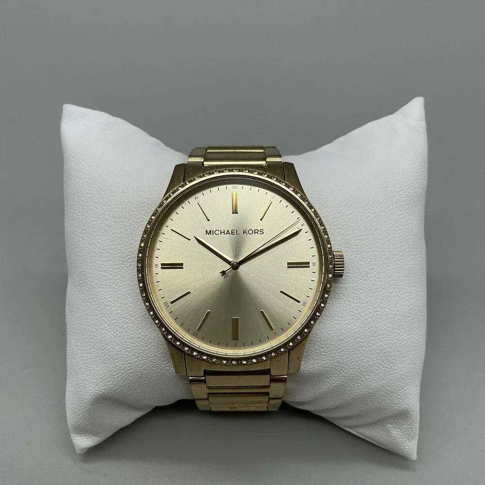 Michael Kors Bailey Womens Watch 38mm Gold Tone Crystal MK-3808 New Battery 6.5